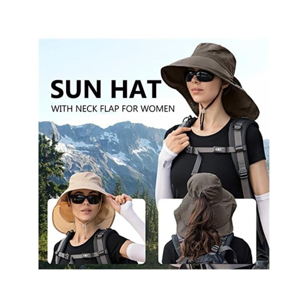 2 Pack Sun Hat UPF 50+ Wide Brim and Ponytail Hole, Hiking Safari Hat with Neck